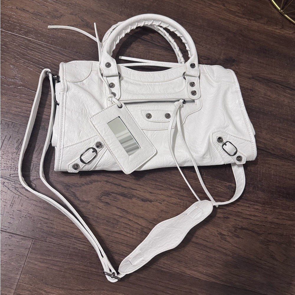 Balenci White Large City Bag has